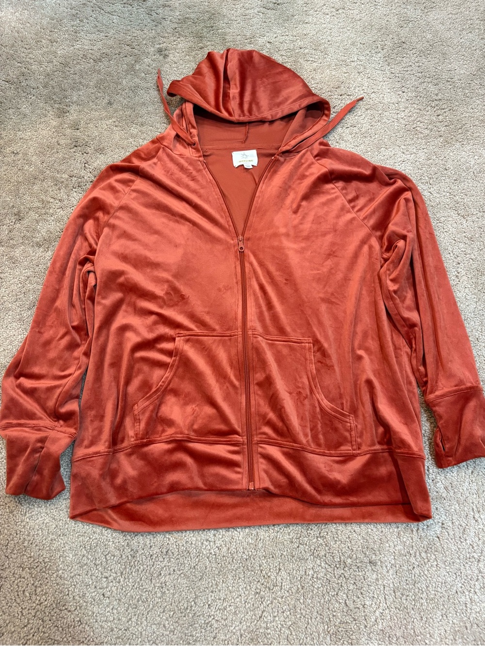 aerie offline Rust Red Velvet Zip-Up Hoodie